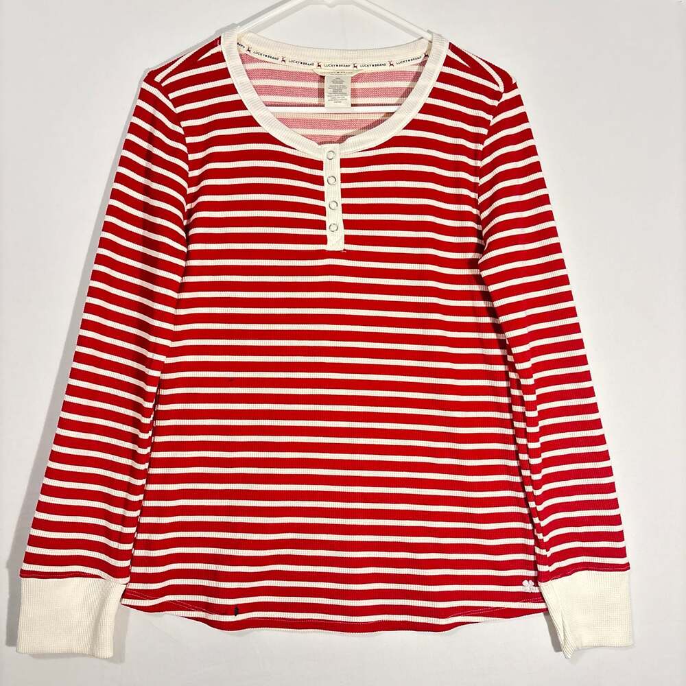 Lucky Brand Red White Striped Size S Waffle Knit  y2k runs large patriotic July